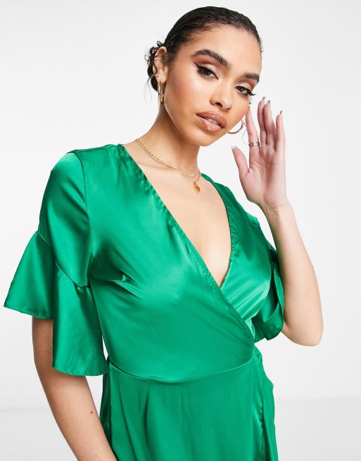 AX Paris Robe courte d invit e un mariage en satin volants Vert