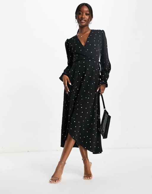 AX Paris - Robe mi-longue à manches longues et motif à pois
