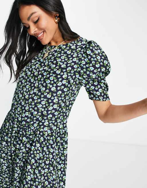 AX Paris - Robe mi-longue à taille élastique - Bleu marine et vert floral, 4 de 4