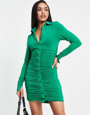 AX Paris ruched button detail midi dress in emerald green - ASOS Price Checker