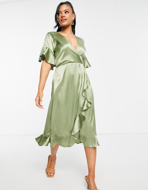 AX Paris - Robe mi-longue volantée - Sauge