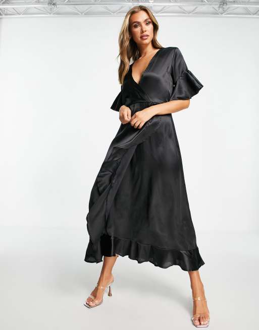 AX Paris - Robe portefeuille en satin - Noir, 3 de 4
