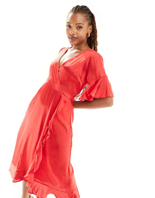 AX Paris Robe portefeuille en satin Rouge ASOS