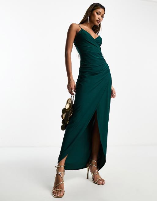 AX Paris Robe portefeuille longue a bretelles en chaine Vert emeraude ASOS