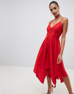 AX Paris - Rode jurk met bandjes en puntige zoom-Rood