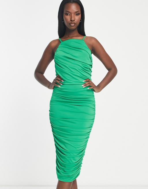 AX Paris ruched cami square neck midi dress in green | ASOS