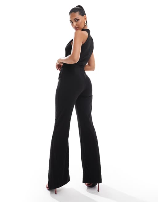 AX Paris ruched high neck wide leg jumpsuit in black | ASOS