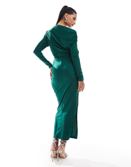 AX Paris ruched long sleeve bodycon maxi dress in forest green ASOS