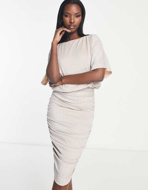 AX Paris ruched midi dress in gray glitter