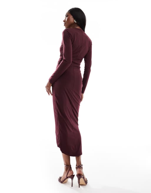 Plum ribbed wrap maxi dress sale