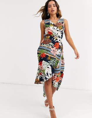 ax paris navy floral print wrap dress