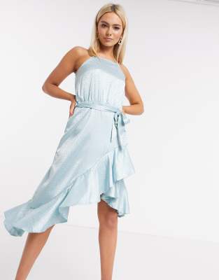 AX Paris ruffle satin wrap dress in blue-Blues