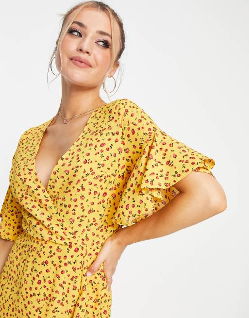 Ladies Dresses Ax Paris Yellow Floral High Low Dress AX Paris