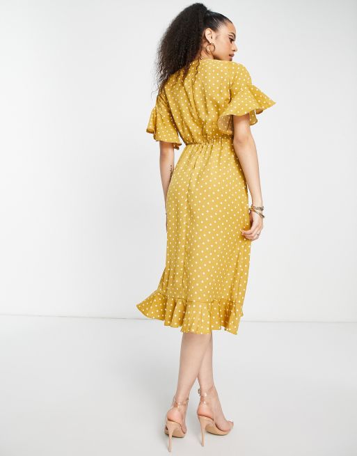 Yellow Polka Dot Wrap Midi Dress – AX Paris