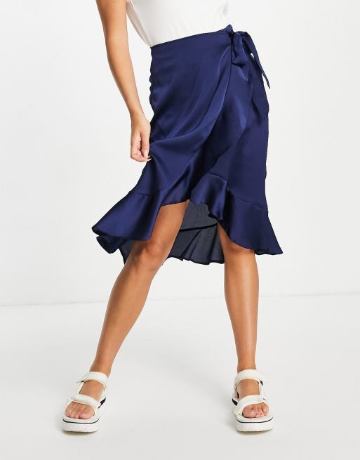 AX Paris ruffle wrap skirt in navy