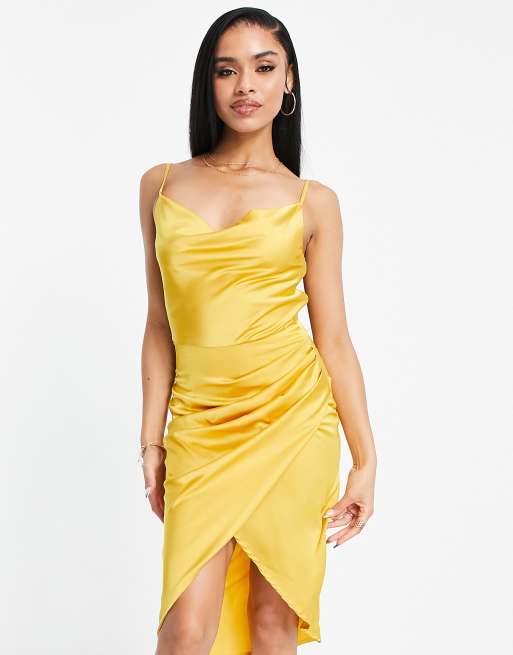 Satin cowl 2025 front bodycon dress