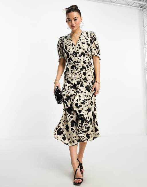 Ax paris off white abstract outlet print chiffon midi dress