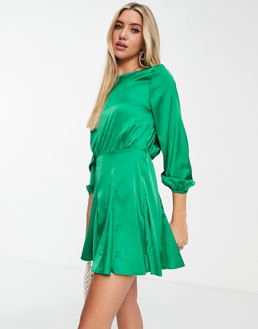 Ax Paris Satin Mini Dress With Long Sleeves In Green | ModeSens