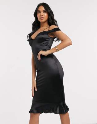 black satin one shoulder dress