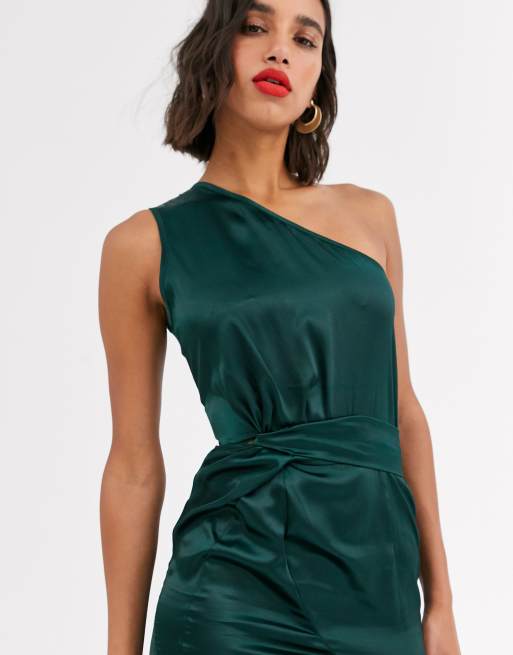 Green satin 2024 one shoulder dress