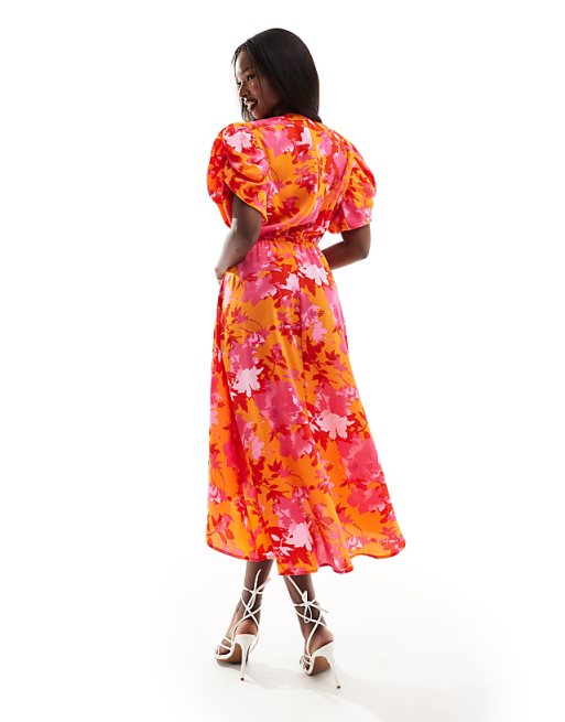 orange and pink dress zara print Zara Maxi Dress Orange Satin