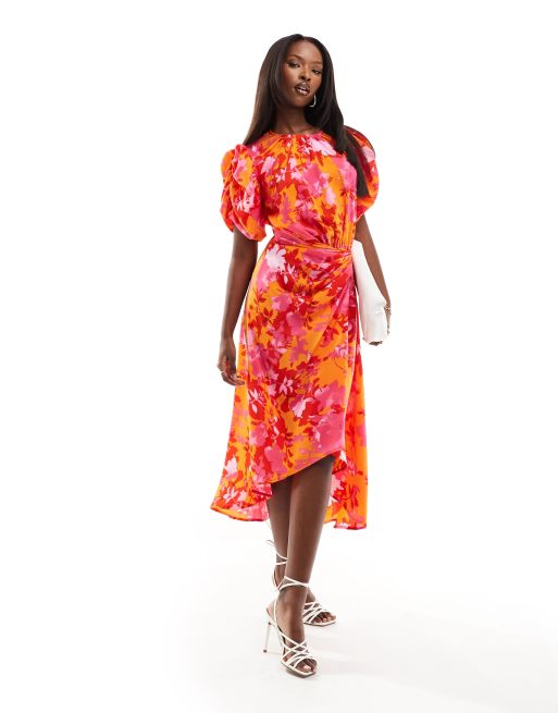 Orange and pink floral dress best sale