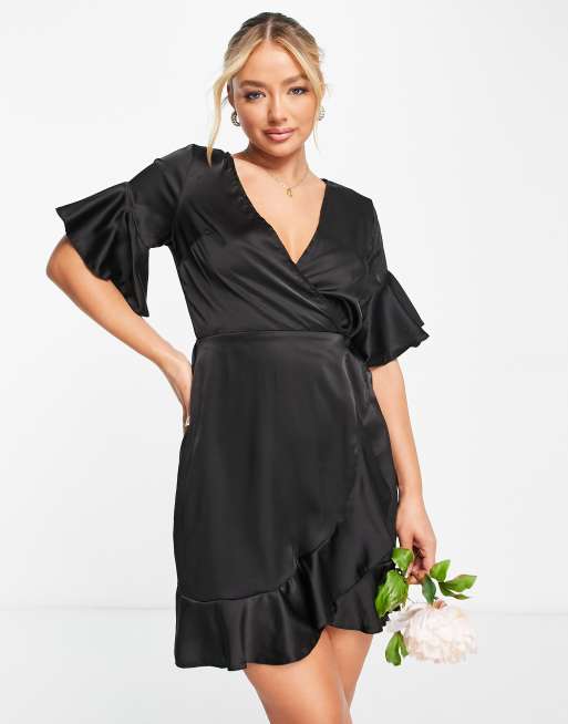 Black satin ruffle clearance dress