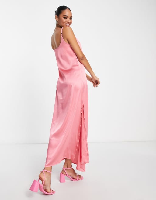 Asos pink satin outlet dress