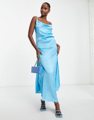 AX Paris satin slip dress in cyan blue