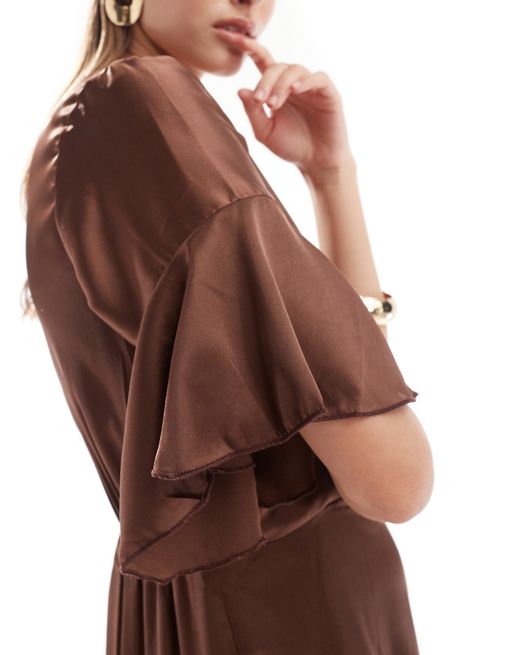 AX Paris satin wrap dress in brown