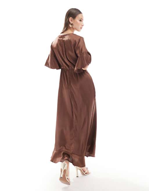 ax paris satin wrap dress AX Paris satin wrap dress in brown
