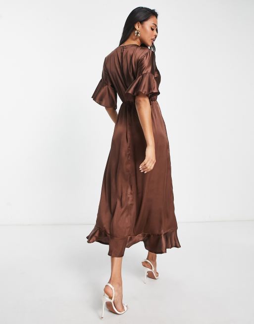 Brown cheap wrap dress