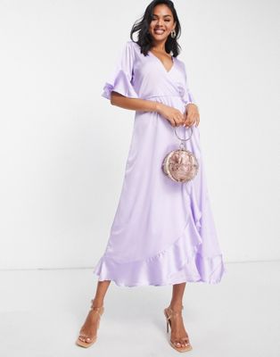 AX Paris satin wrap dress in lilac
