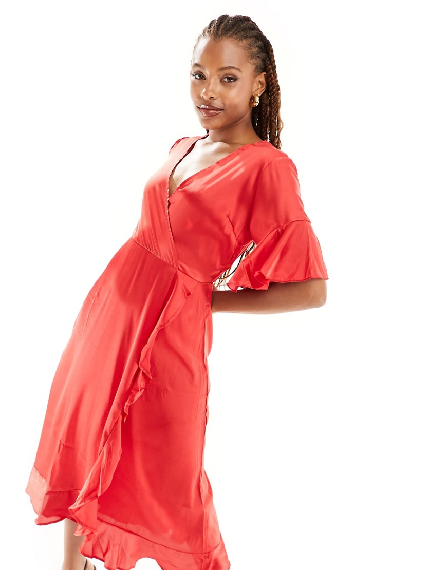 Bardot Ax Paris Satin Wrap Dress In Red