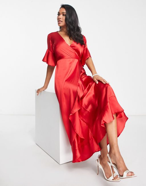 Red wrap dresses with sales sleeves