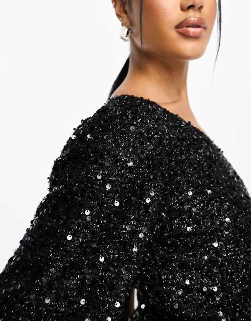 Black sequin one shoulder top online