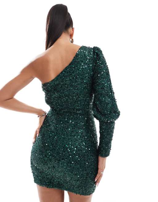 AX Paris sequin one shoulder mini dress in green ASOS