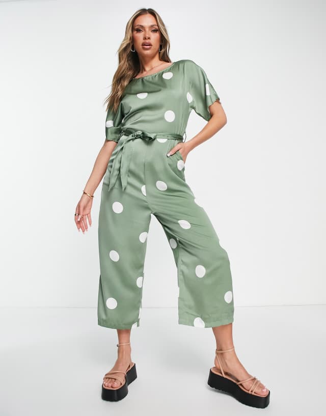 AX Paris short sleeve jumpsuit in sage green polka