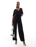 [AX Paris] AX Paris short sleeve plisse wrap jumpsuit in black 6 BLACK