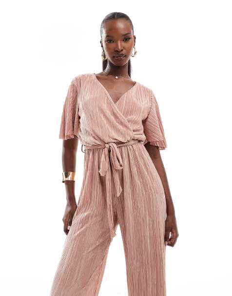 AX Paris short sleeve plisse wrap jumpsuit in pink - view 1