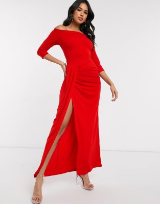 red bardot long dress