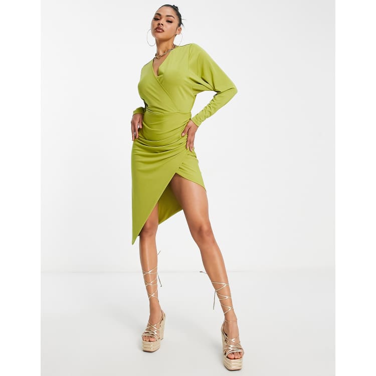 AX Paris slinky wrap detail midi dress in lime