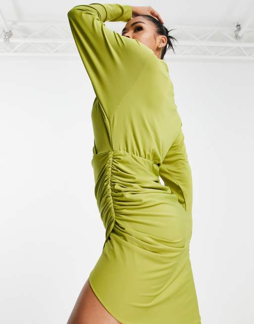 Lime Ruched Cut Out Front Midi Bodycon Dress – AX Paris