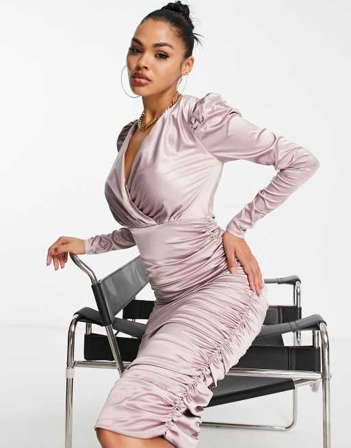 AX Paris slinky wrap detail midi dress in mauve