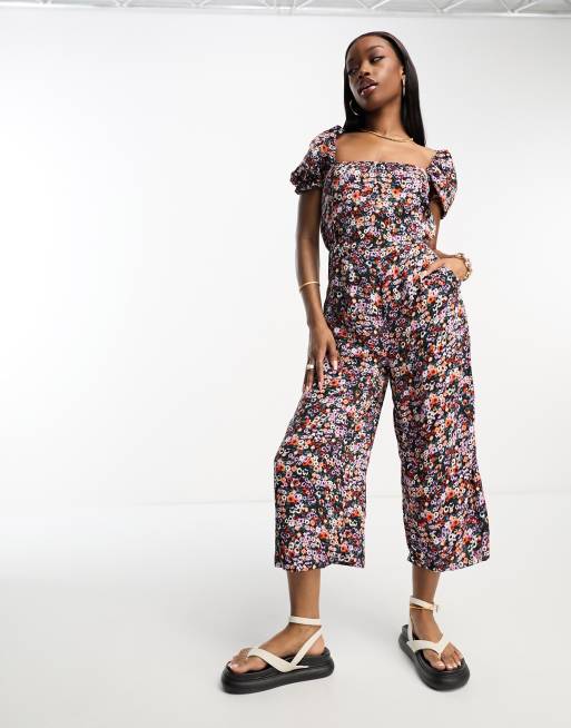 AX Paris square neck culotte jumpsuit in black floral ASOS