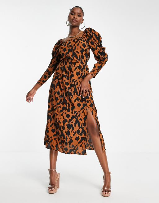 AX Paris square neck midi dress in animal print ASOS