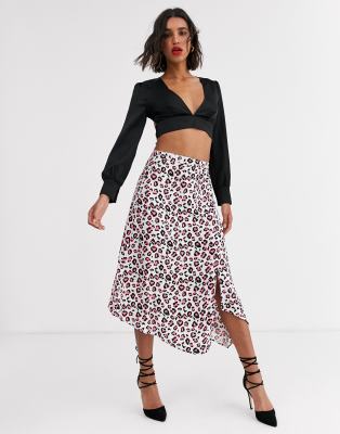 AX Paris step hem midi skirt in neon leopard print-Multi