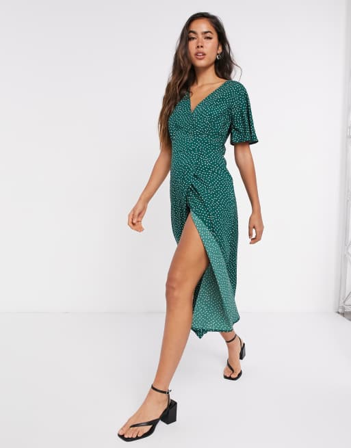 AX Paris straight wrap midi dress in polka dot