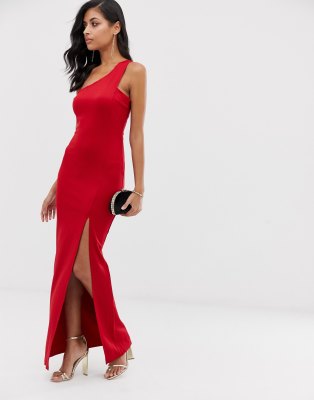 red side split maxi dress