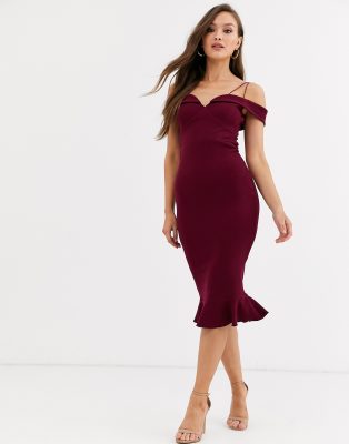 wine color midi dress